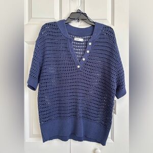 Sonoma Open-Knit V-Neck Sweater - Navy